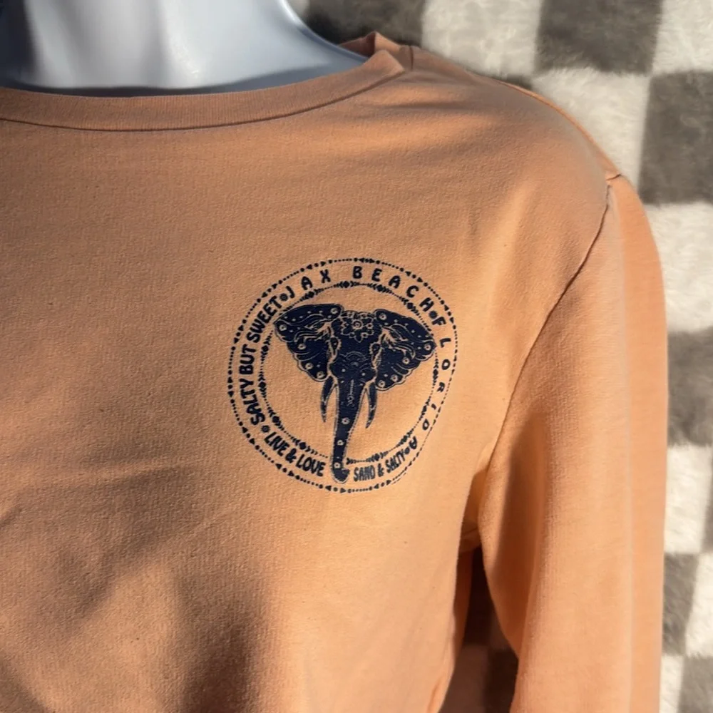 Miami Style Jax Beach Florida Logo Pink High Long Sleeve Crop Top Size S/Small